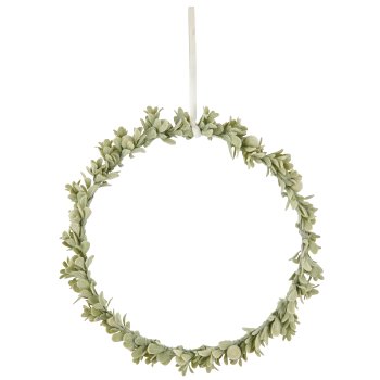 Foam decorative ring mistletoe leaf with velvet cover, 23x23x3cm, light green