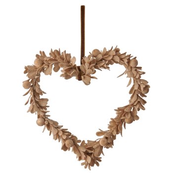 Foam heart hanger mistletoe leaf with velvet cover, 18x18x3cm, champagne