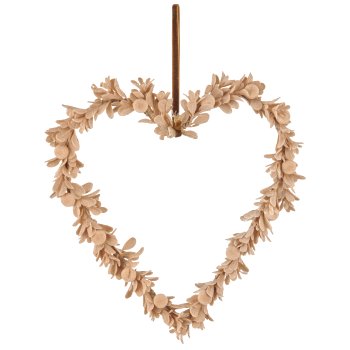 Foam heart hanger mistletoe leaf with velvet cover, 23x23x3cm, champagne