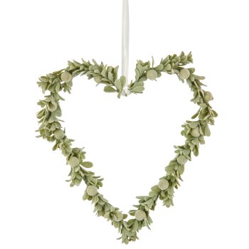Foam heart hanger mistletoe leaf with velvet cover, 23x23x3cm, light green