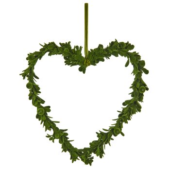 Foam heart hanger mistletoe leaf with velvet cover, 23x23x3cm, moss