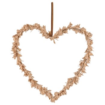 Foam heart hanger mistletoe leaf with velvet cover, 28x28x3cm, champagne