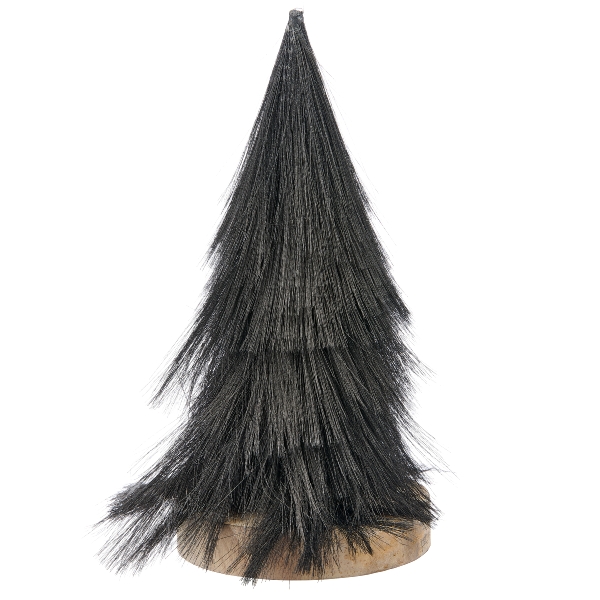 Pampasgras Baum auf Holzplatte, 10x10x20cm, schwarz - Kunstblumen, Kunstpflanzen & Deko