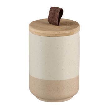 Ceramic storage jar, w.bamboo lid 9x9x13cm, beige
