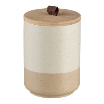 Keramik Vorratsdose, m.Bambus Lid 11,5x11,5x15,5cm, Beige