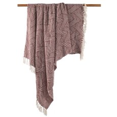 Cotton cosy blanket, with pattern, with fringes, 130x170cm, brick
