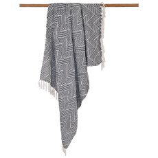 Cotton cosy blanket, with pattern, with fringes, 130x170cm, smoke