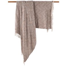 Cotton cosy blanket, with pattern, with fringes, 130x170cm, light brown
