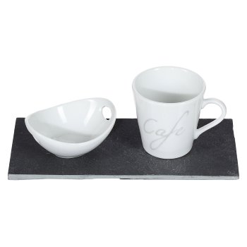 Schieferplatte+Cup+Löffel Dish Set, 8X18X6CM