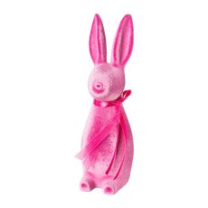 Bunny Flocked with Ribbon Marlon, 15cm, Pink