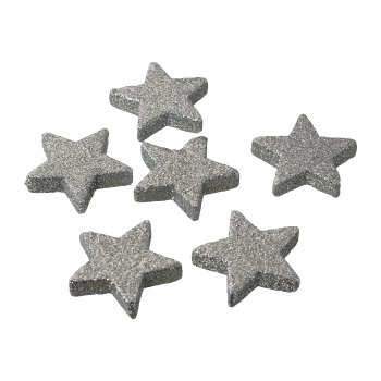 Glitter Star, 6,5x6,5x1cm, Silver, 6/Poly