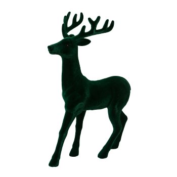 Flocked Stag, 46x30x9cm, Dark Green