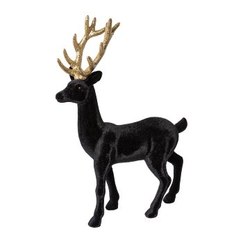 Deer Standing With Glitter Antlers, 18x6x29cm, Black