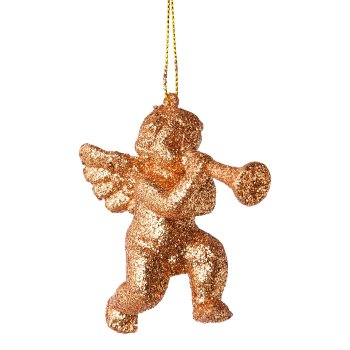 Plastic hanger angel glittered, 8cm, old gold