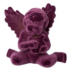 Plastic hanger angel sitting flocked, 10cm, eggplant