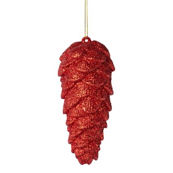Kunststoff Hänger Zapfen geglittert, 12,5cm, rot