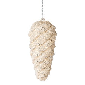 Plastic hanger cone glittered, 12,5cm, cream