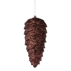 Plastic hanger cone glittered, 12,5cm, cafe