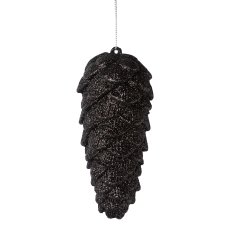 Plastic hanger cone glittered, 12,5cm, black