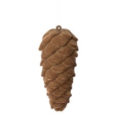 Plastic hanger cone flocked, 12,5cm, brown
