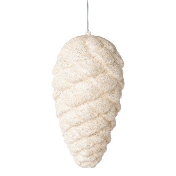 Plastic hanging cone glittered, 18cm, cream