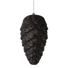Plastic hanging cone glittered, 18cm, black