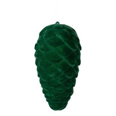 Kunststoff Hänger Zapfen geflockt, 18cm, dunkel grün