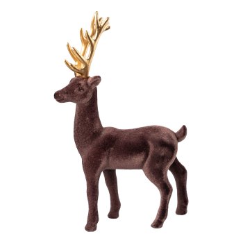 Plastic stag flocked w.golden horn HENRY, 30cm, cafe