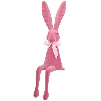 Decorative rabbit JEFFREY with satin bow, KH, flocked, 18x18x60cm, mauve